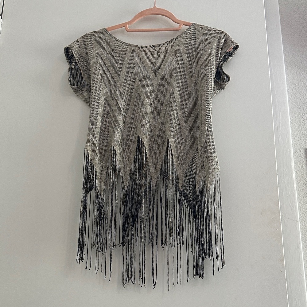 Fringed Sparkly Y2K Knit Crop Top in Silver